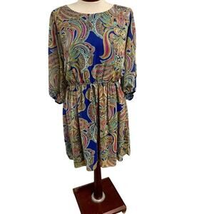 Enfocus Woman Size 14W Blue Colorful Paisley Dress Lightweight Drop Waist